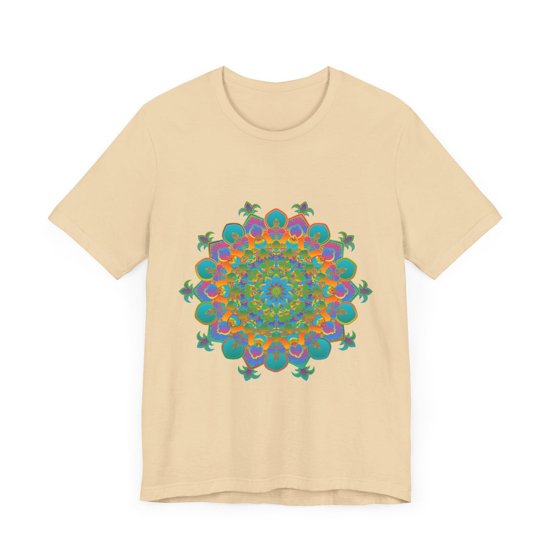 Vibrant Mandala Tee featuring a circular floral design with intricate and colorful patterns, perfect for adding a pop of art to your wardrobe