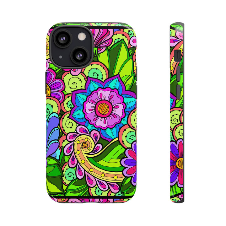 Floral Fantasy iPhone and Google Pixel Case in Bright Green Palette