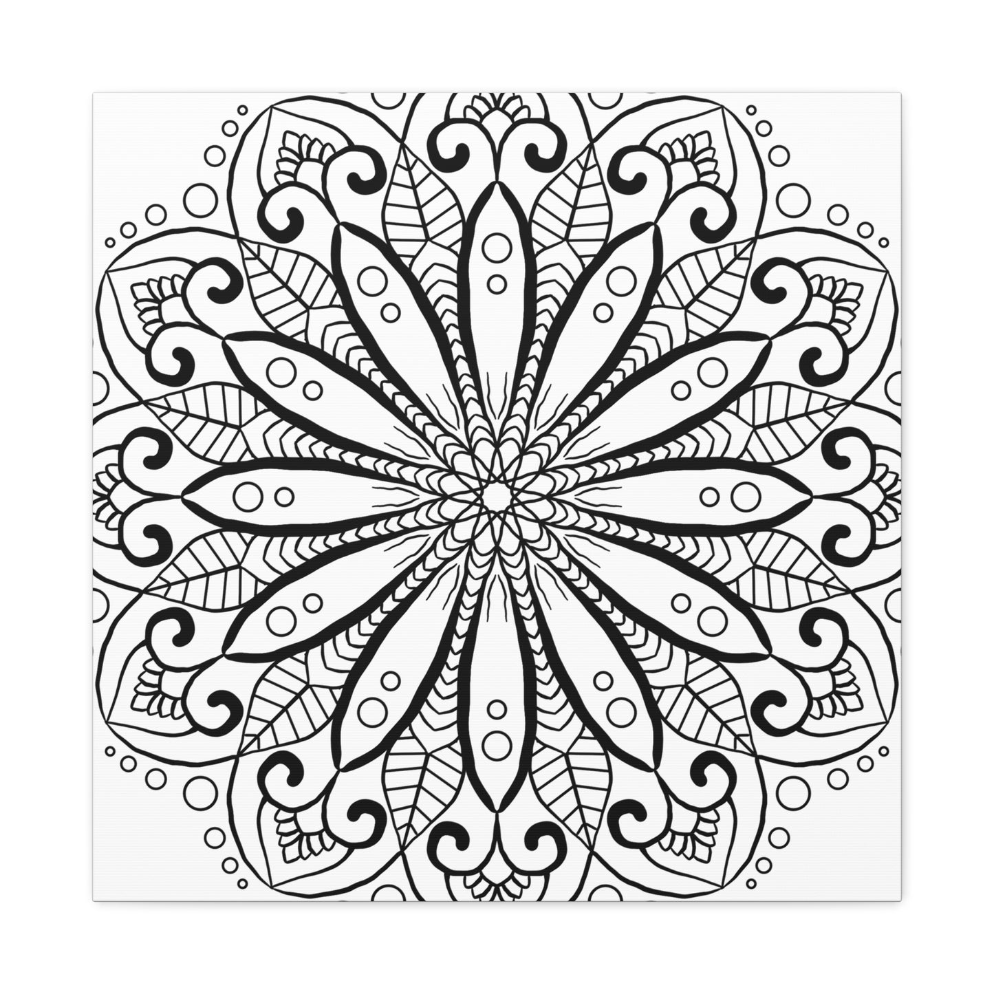 Stretched Mandala Art for Wall Decor in Black & White