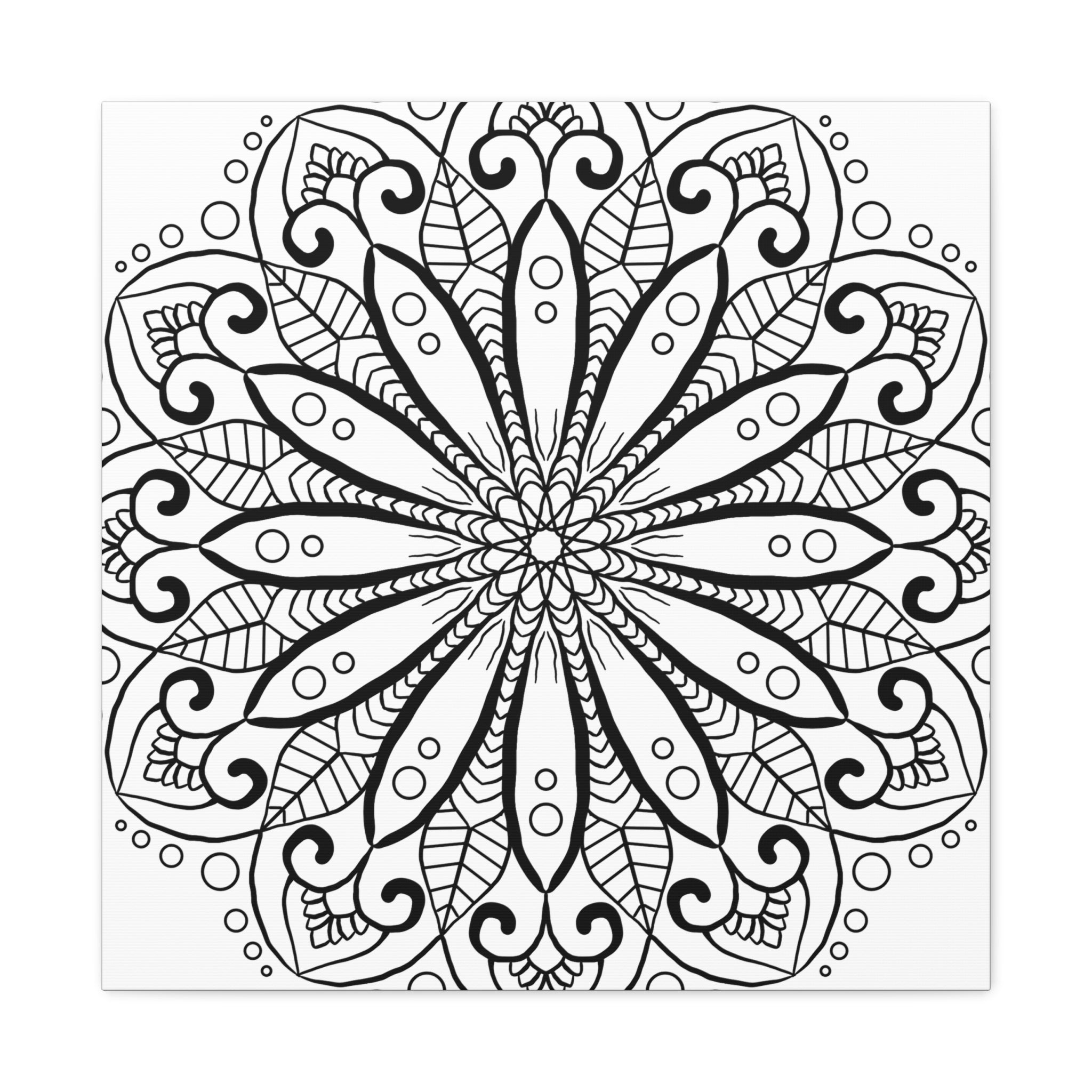 Stretched Mandala Art for Wall Decor in Black & White