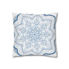 Spun polyester square pillowcase featuring original hand-drawn mandala art in steel blue on a white background