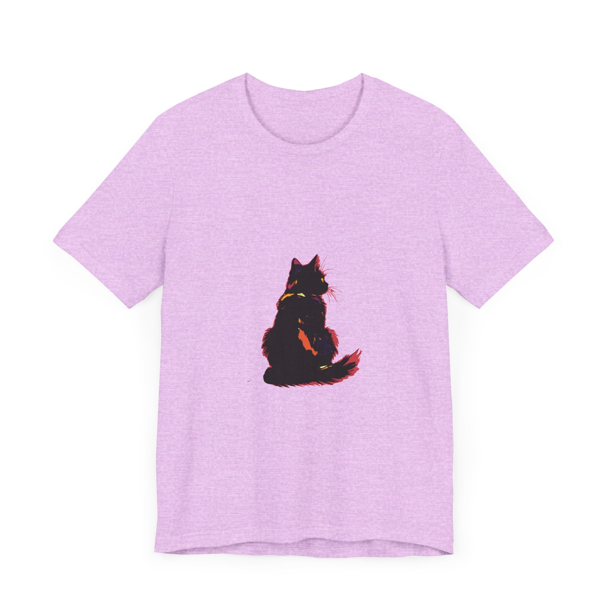 Black Cat Mystery T-Shirt - Shadowy Elegance: A black t-shirt featuring a mysterious cat silhouette against a dark background, exuding an aura of elegance and intrigue