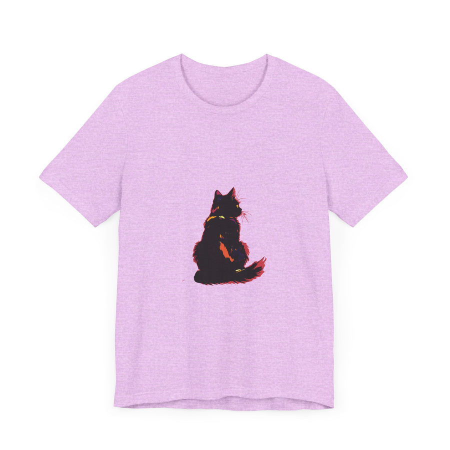 Black Cat Mystery T-Shirt - Shadowy Elegance: A black t-shirt featuring a mysterious cat silhouette against a dark background, exuding an aura of elegance and intrigue