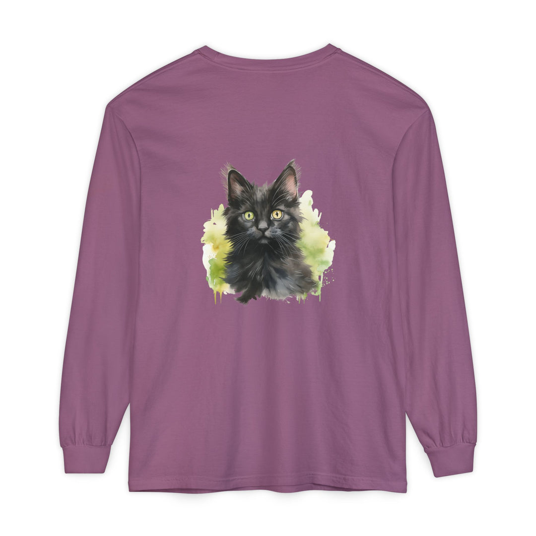 Black Kitten Watercolor Long Sleeve Tee