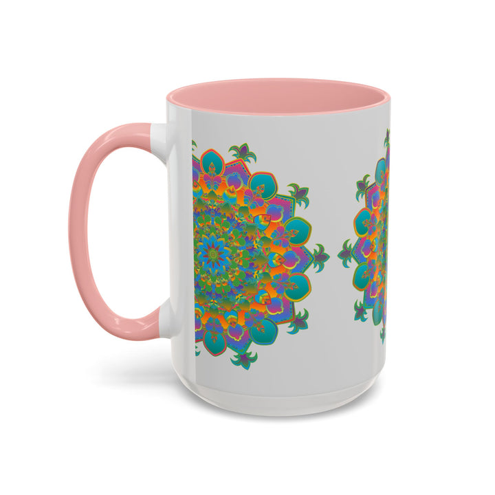 Colorful and intricate mandala art mug with vibrant design and detailed patterns