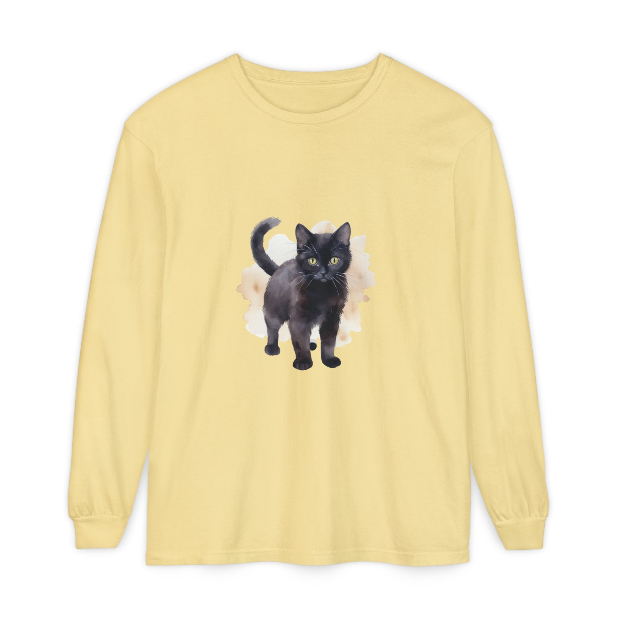 Full Sleeve Tee | Black Cat Watercolor - Unisex