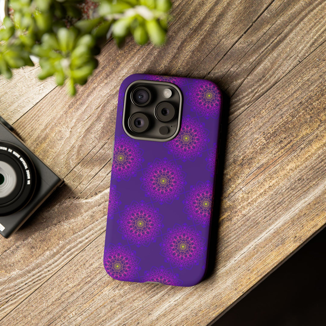 Intricate Purple Floral iPhone Case with Bold Mandala Design