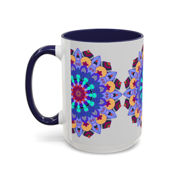 Symmetrical mandala art mug with a stunning and vibrant color palette