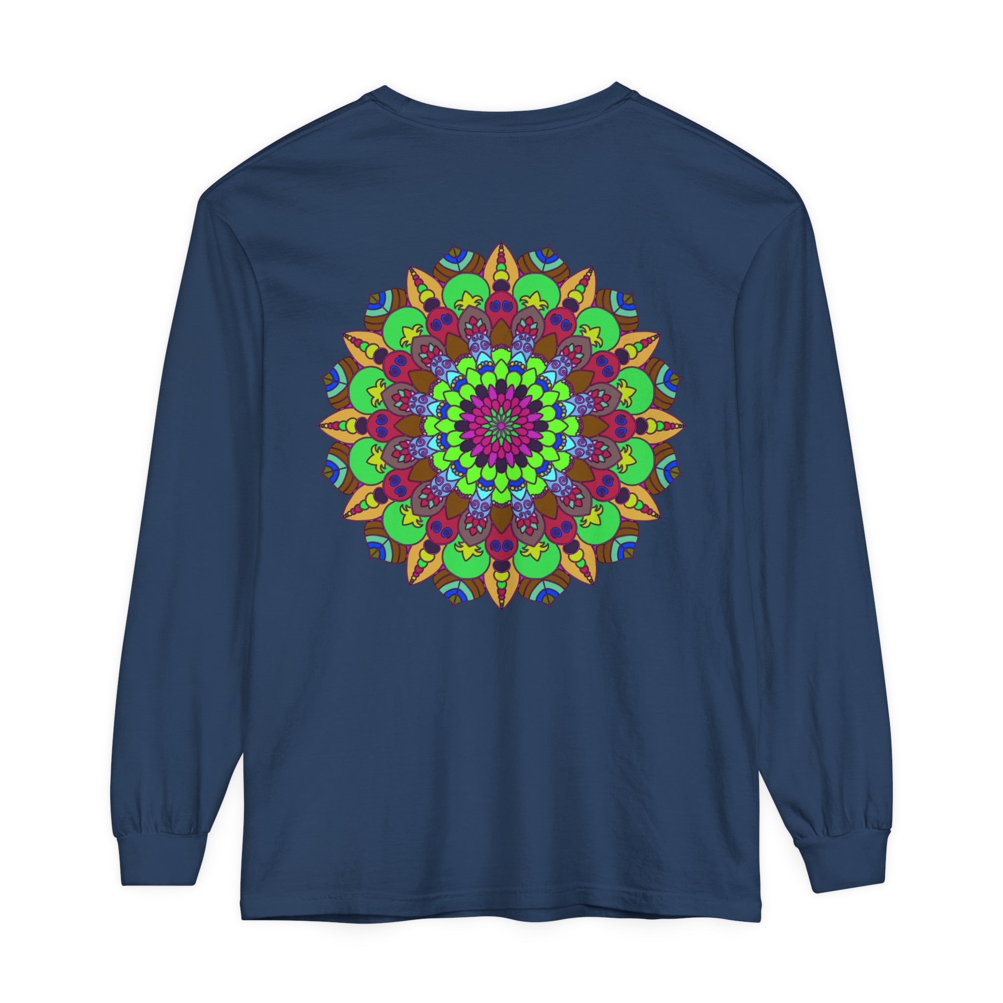 Colorful Mandala Unisex Long Sleeve T-Shirt with intricate, vibrant mandala design