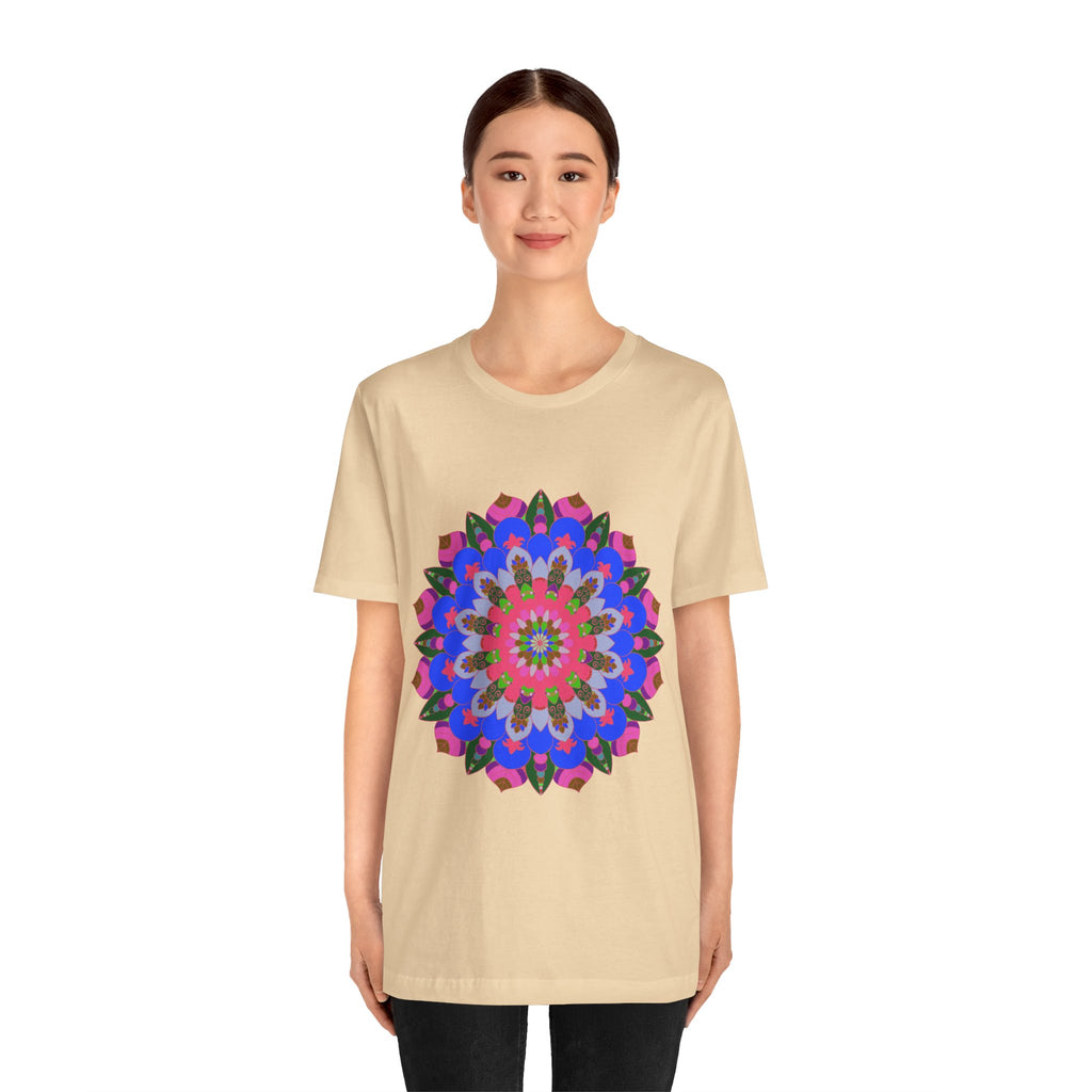 Vibrant and intricate geometric mandala design on a colorful t-shirt