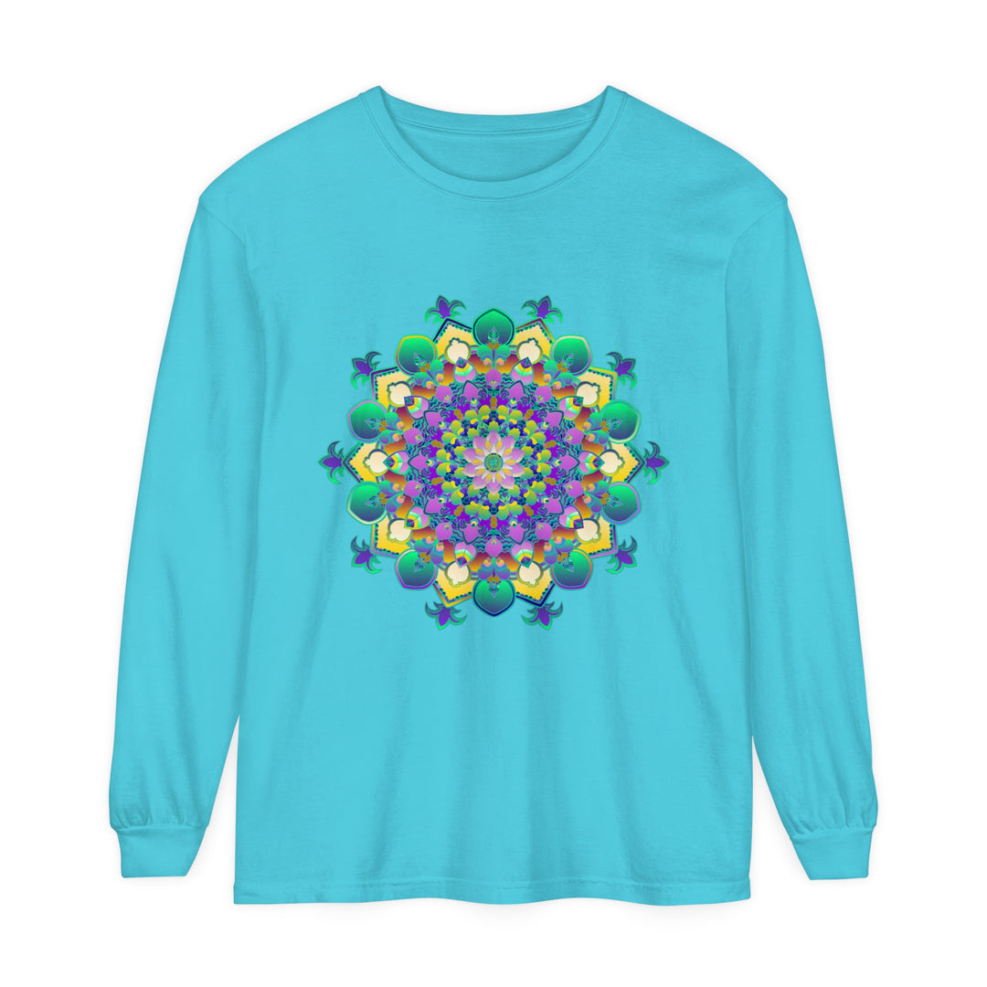 Colorful Intricate Mandala Design Long Sleeve T-Shirt for Boho Chic Style