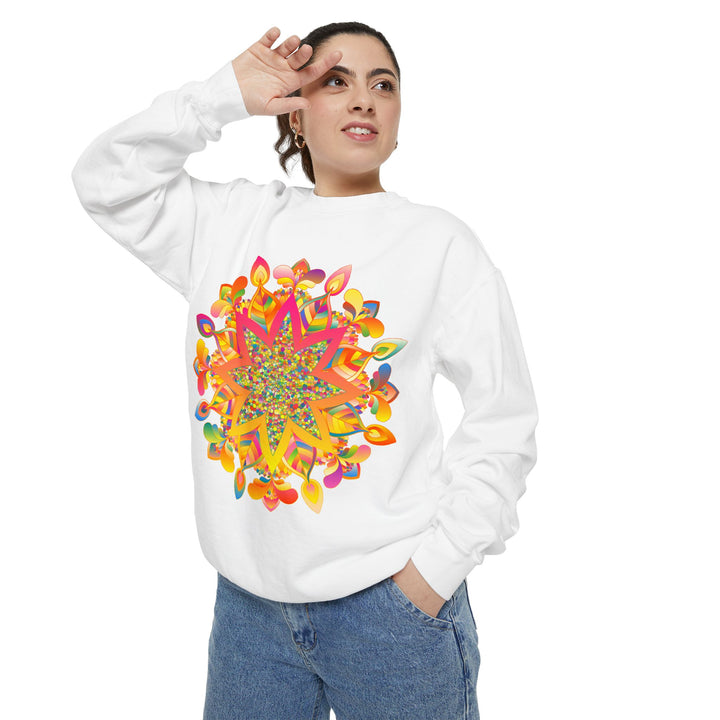 Colorful and intricate mandala design sweatshirt for stylish and cozy outfits