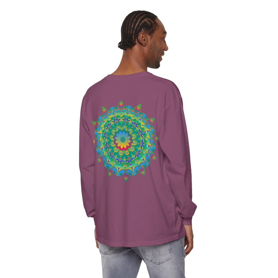 Colorful and intricate Psychedelic Mandala design on a long sleeve T-shirt