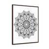 Beautiful and intricate Mandala Handmade Black & White Wall Art on Gallery Canvas Wraps, displayed in a Vertical Frame