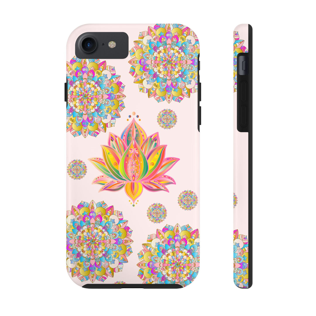 A beautifully designed light pink lotus flower mandala phone case