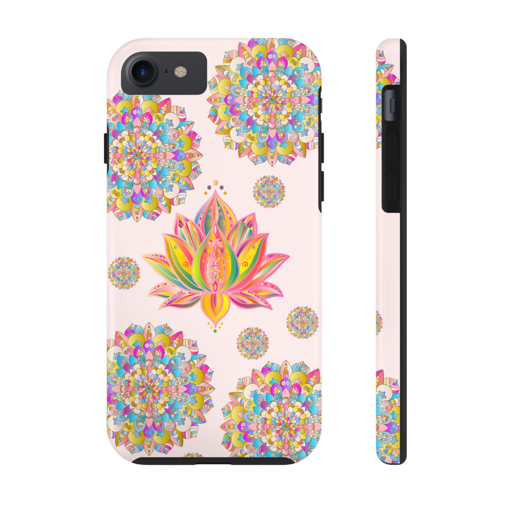 A beautifully designed light pink lotus flower mandala phone case