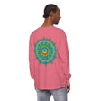 Colorful psychedelic mandala design featured on a long sleeve t-shirt