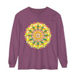 Colorful and intricate mandala design on a unisex long sleeve t-shirt