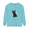 Black watercolor kitten design on a comfortable long sleeve t-shirt