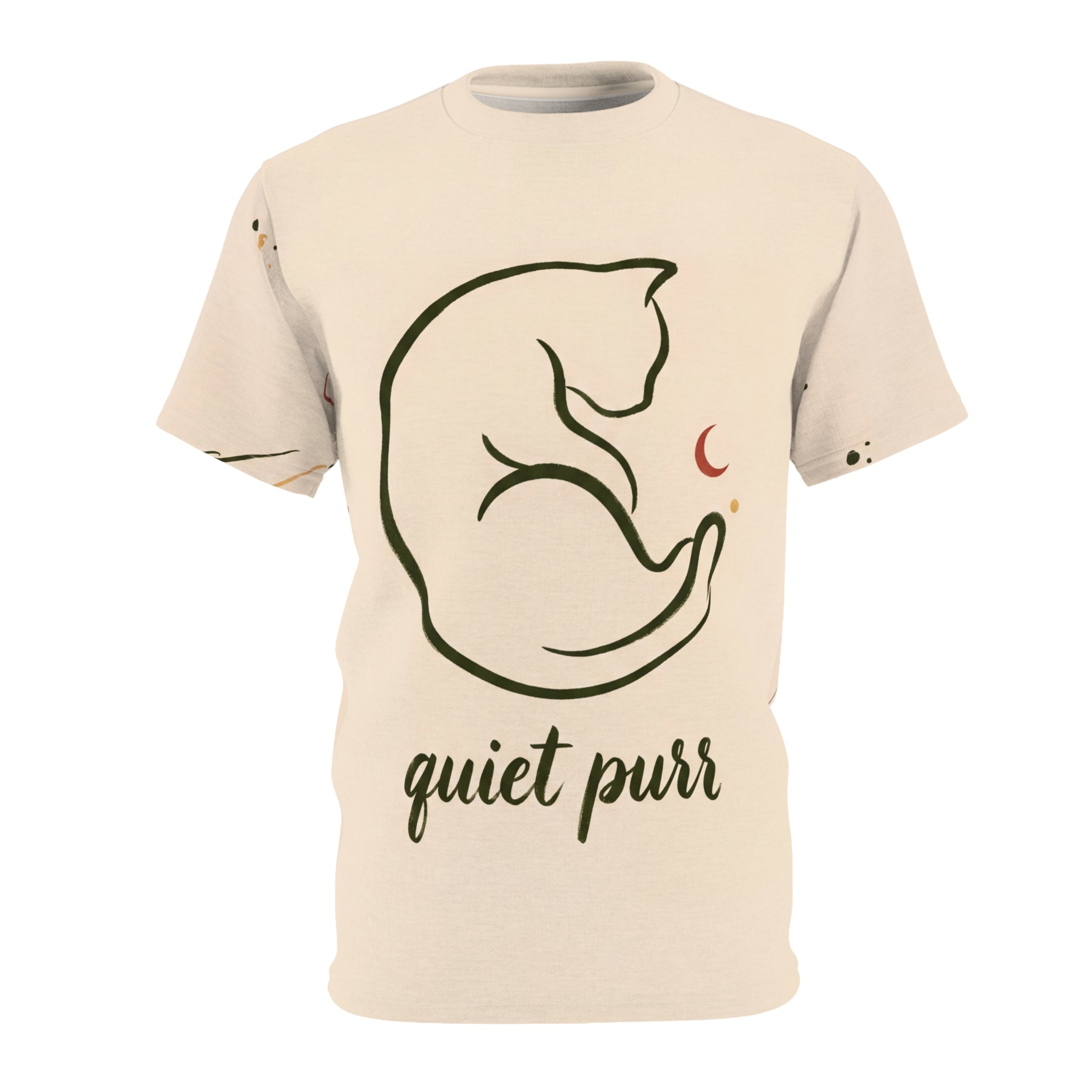 Serene Calligraphic Cat Graphic Tee - Minimal Cat Design