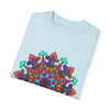 Unisex mandala t-shirt made from 100% ring-spun cotton, featuring hand-drawn mandala art and garment-dyed for extra comfort