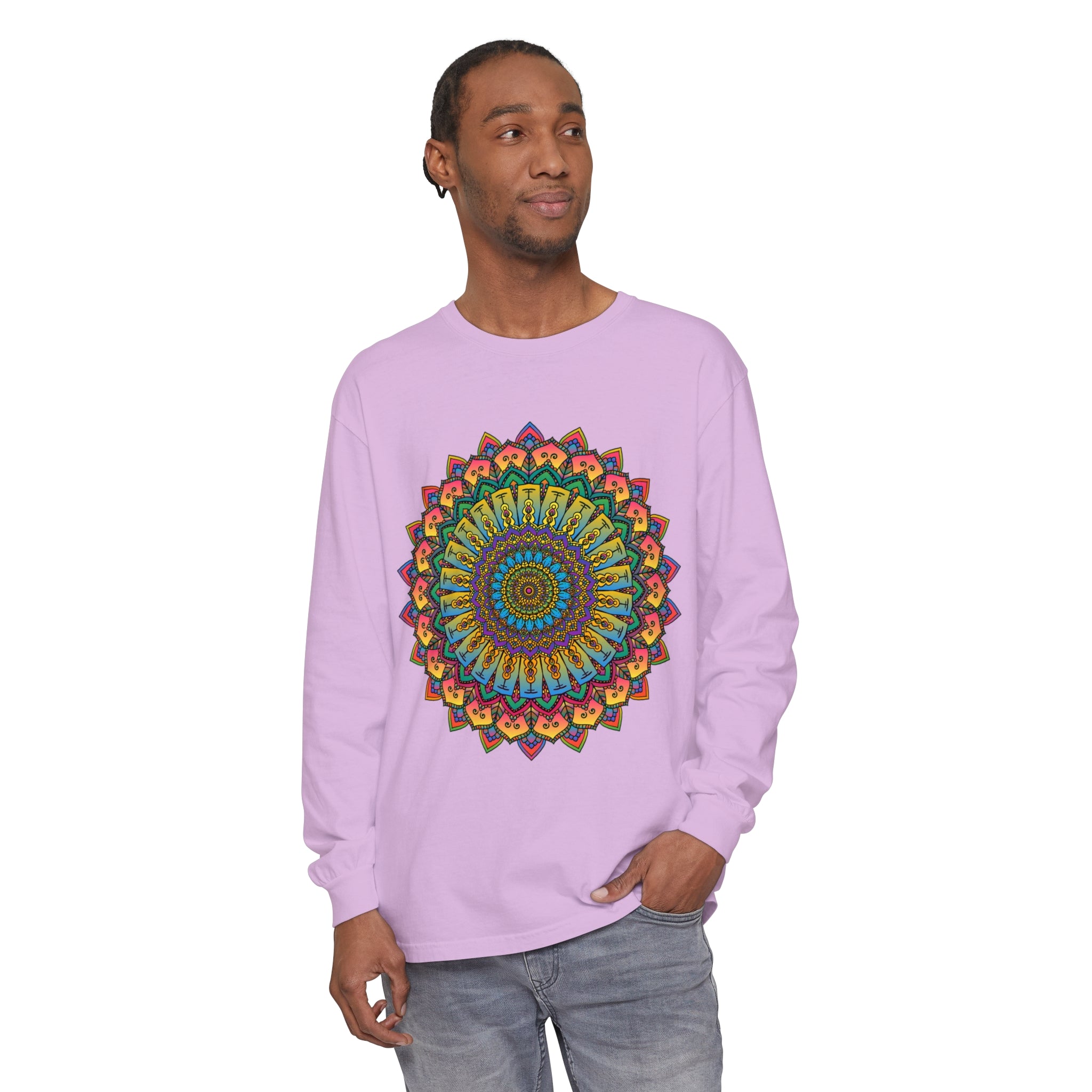 Intricate Mandala Unisex Long Sleeve T-Shirt: a colorful and detailed design for men and women