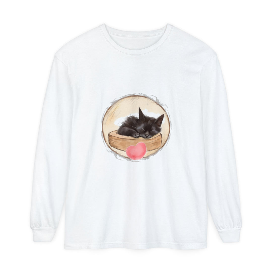 A cozy unisex t-shirt featuring an adorable sleeping kitten design for bedtime