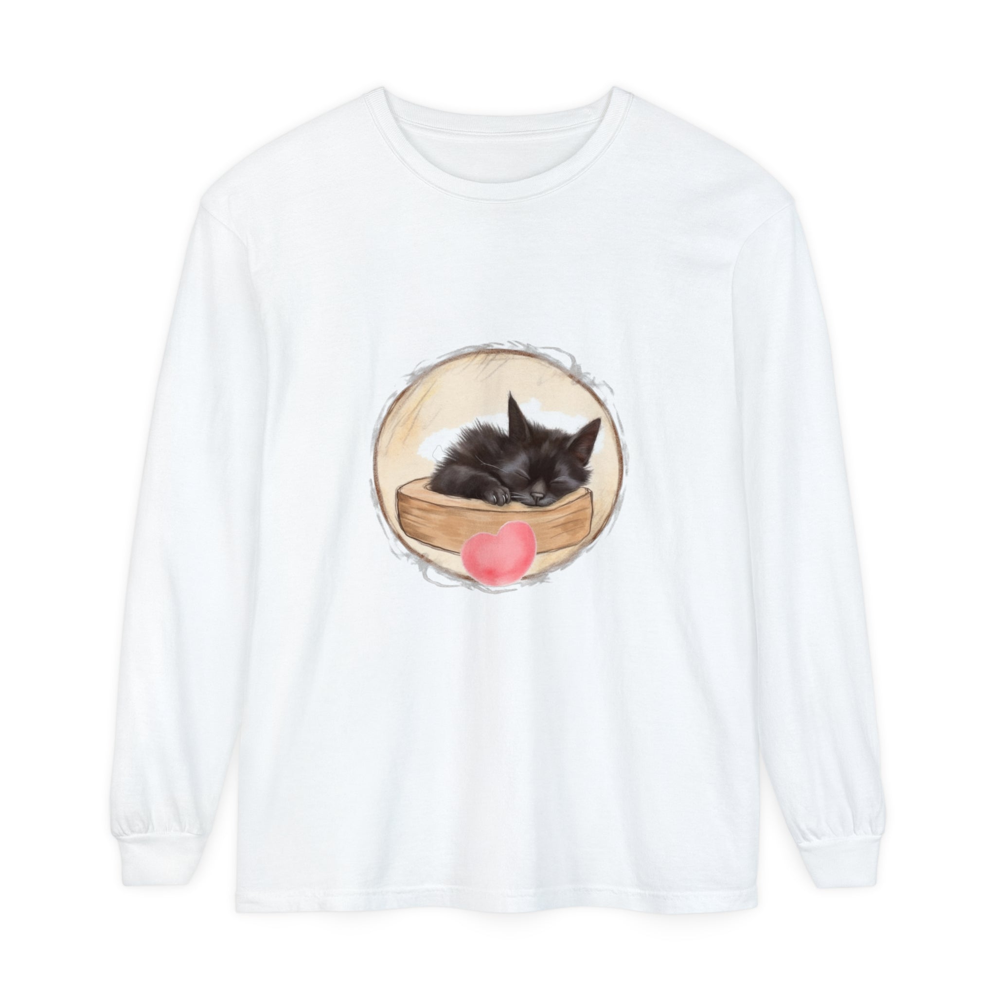 A cozy unisex t-shirt featuring an adorable sleeping kitten design for bedtime