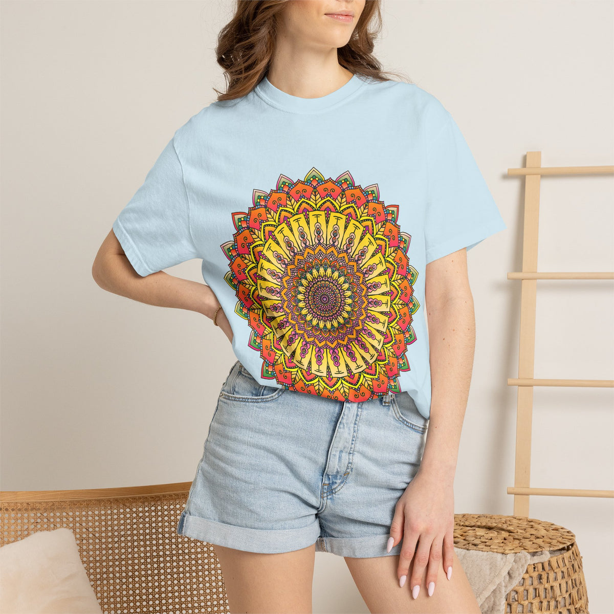 Sunburst Mandala T-Shirt — Vibrant Floral Boho Graphic Tee
