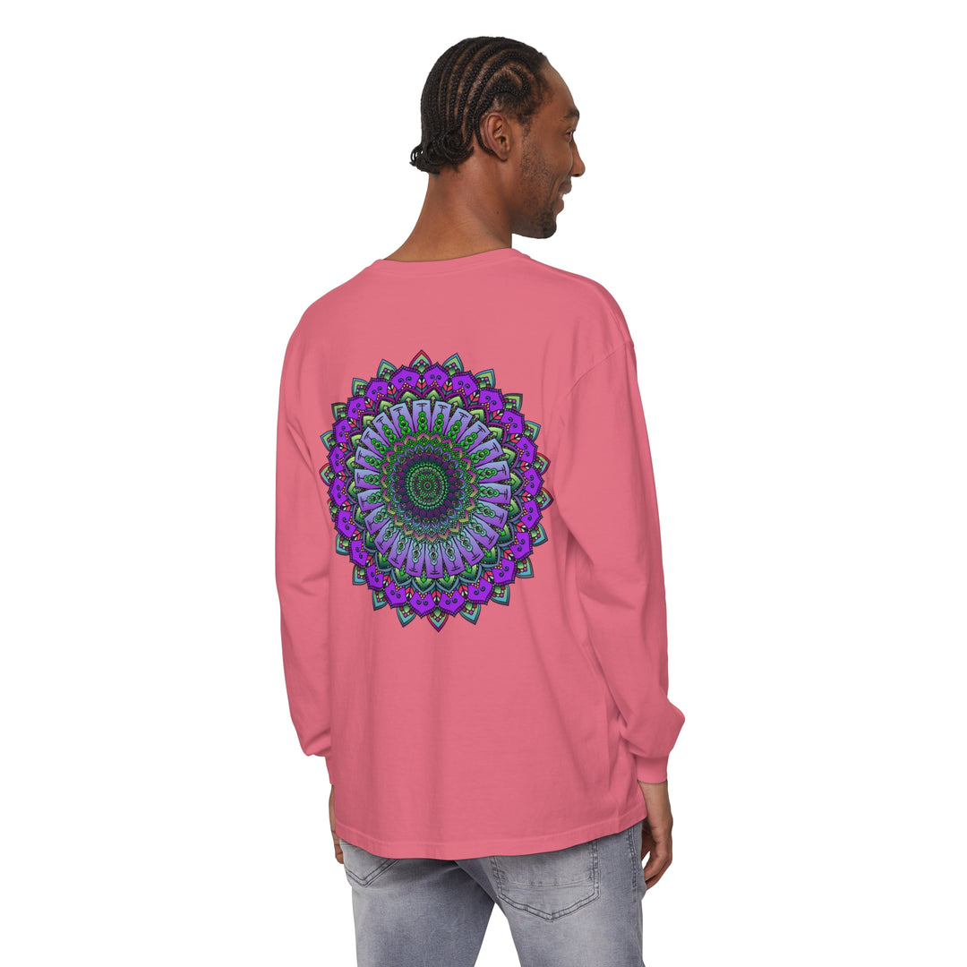 Intricate mandala design featured on a unisex long sleeve t-shirt