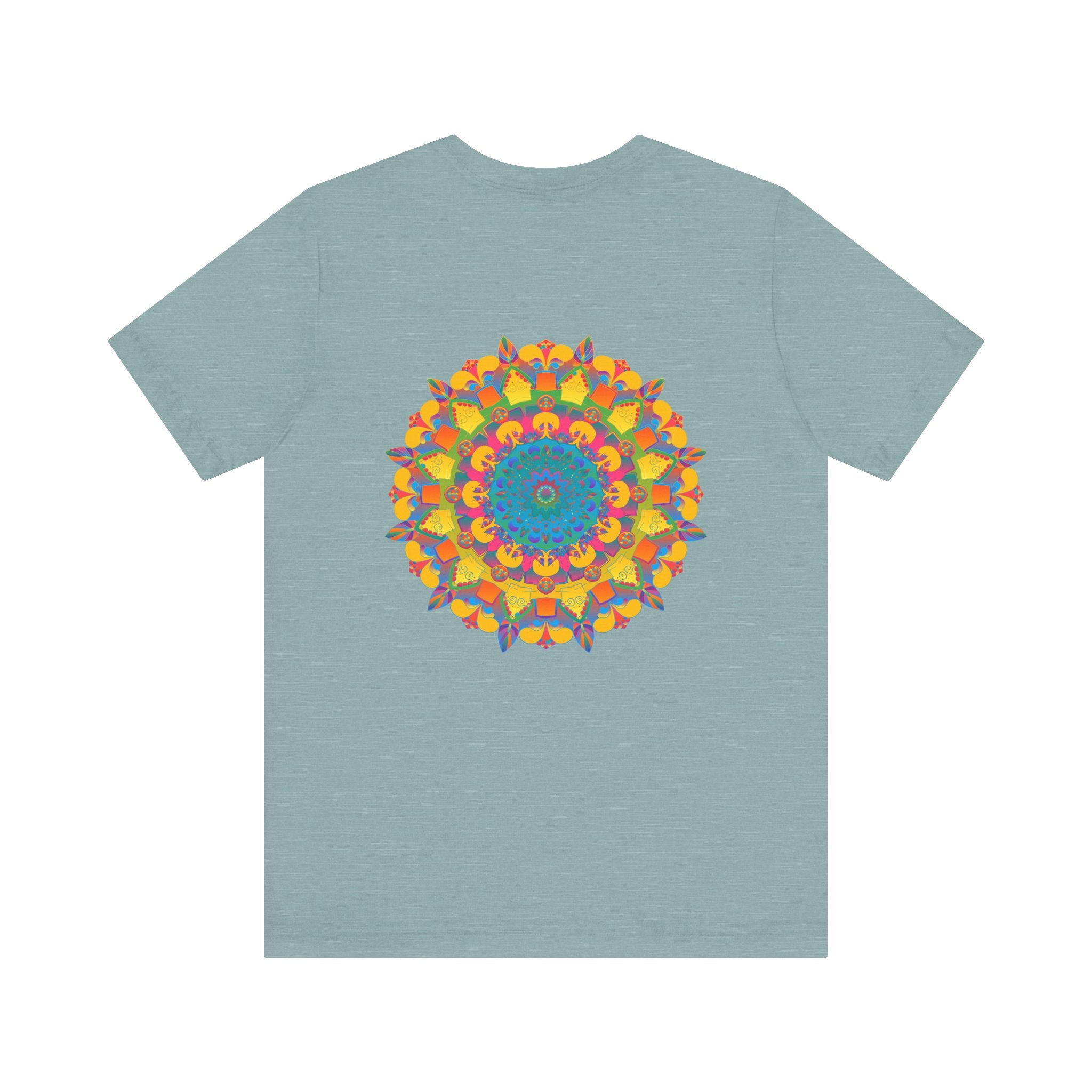 Beautiful vibrant mandala t-shirt with intricate design depicting peace and harmony