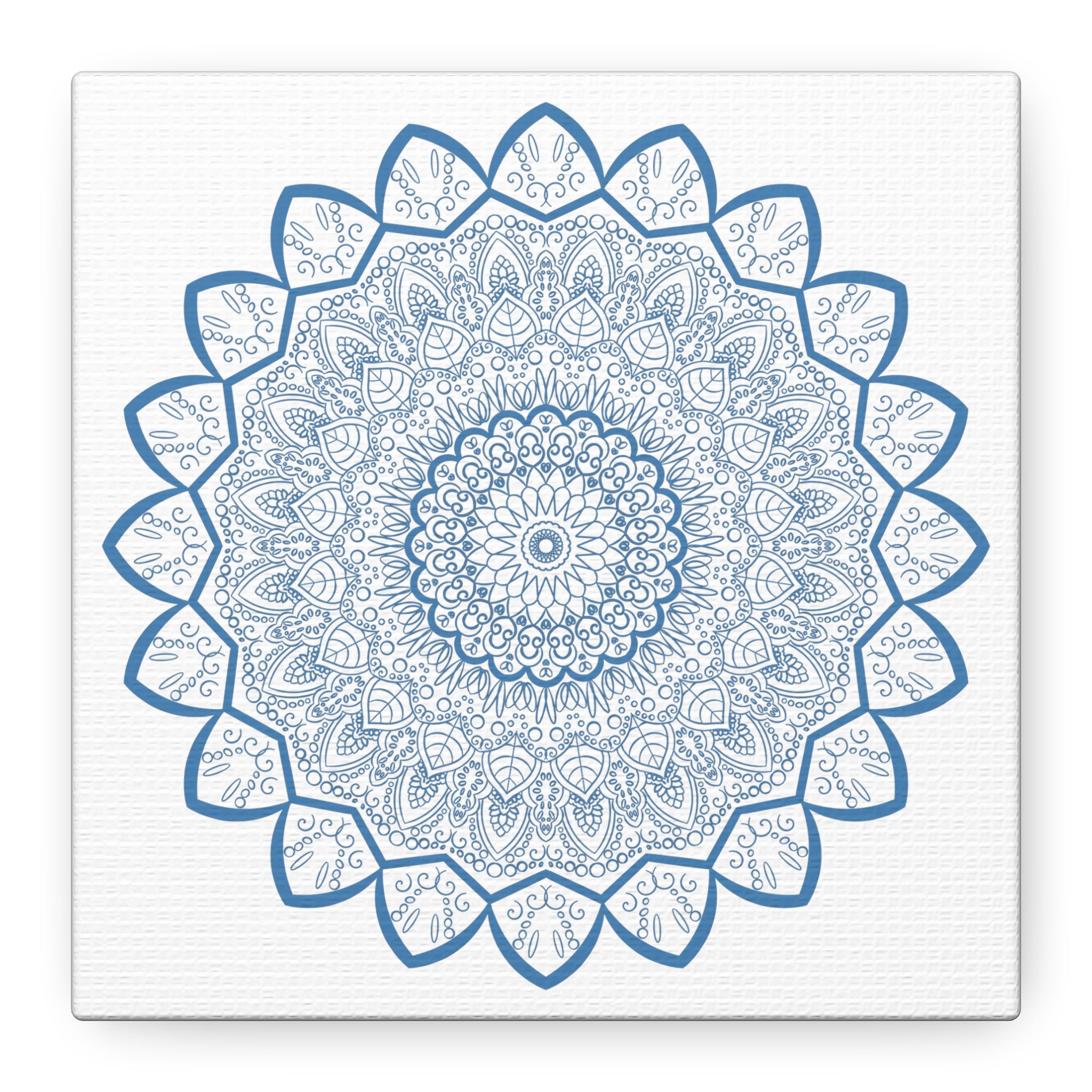 Handmade Mandala Art featuring a Steel Blue Mandala Design on Matte Canvas, Stretched, 125 inches