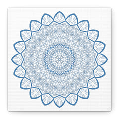 Handmade Mandala Art featuring a Steel Blue Mandala Design on Matte Canvas, Stretched, 125 inches