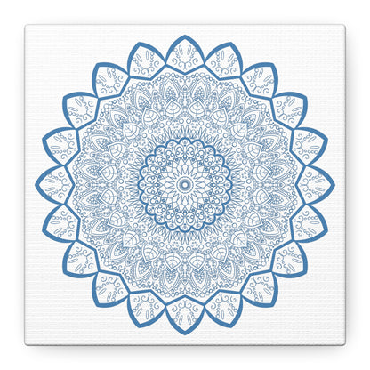 Handmade Mandala Art featuring a Steel Blue Mandala Design on Matte Canvas, Stretched, 125 inches