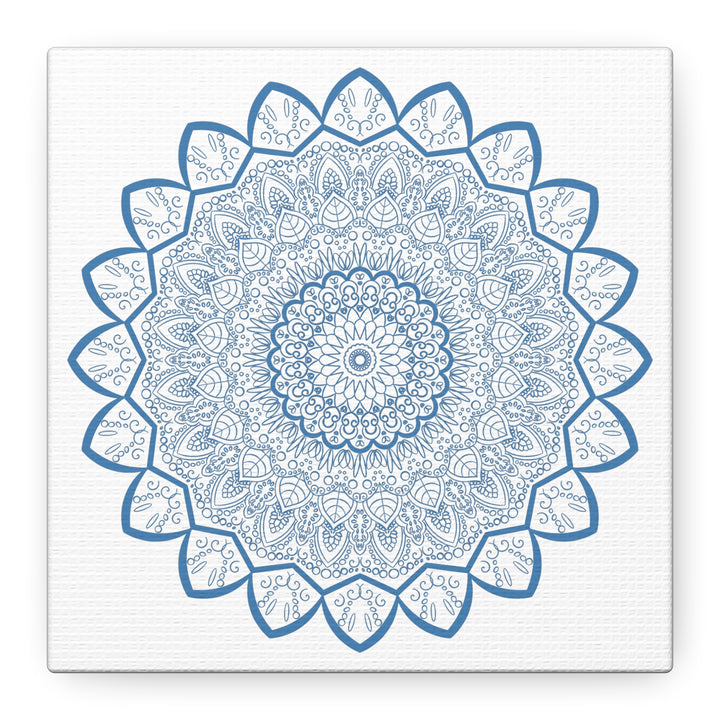 Handmade Mandala Art featuring a Steel Blue Mandala Design on Matte Canvas, Stretched, 125 inches