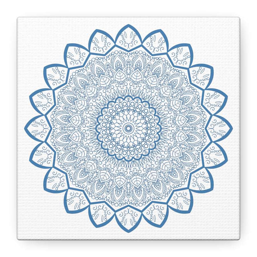 Handmade Mandala Art featuring a Steel Blue Mandala Design on Matte Canvas, Stretched, 125 inches