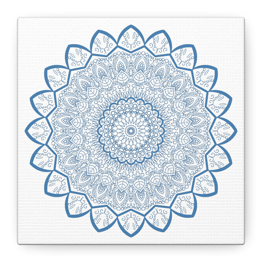 Handmade Mandala Art featuring a Steel Blue Mandala Design on Matte Canvas, Stretched, 125 inches