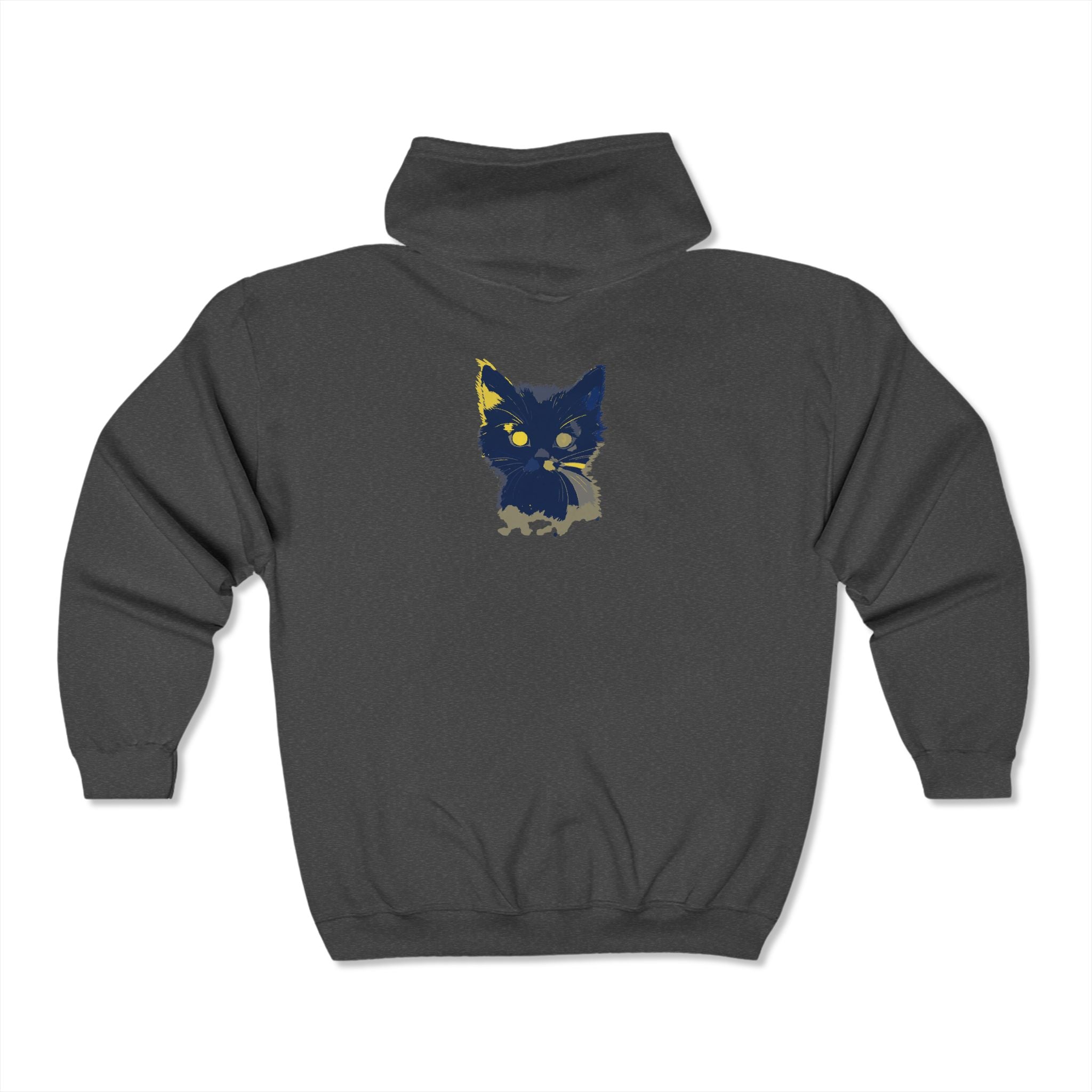 Unique mystical blue cat watercolor hoodie from a side angle