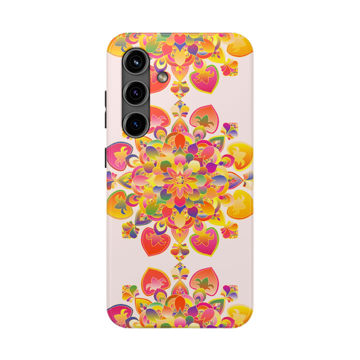 Beautiful hand drawn mandala art phone case with intricate floral patterns