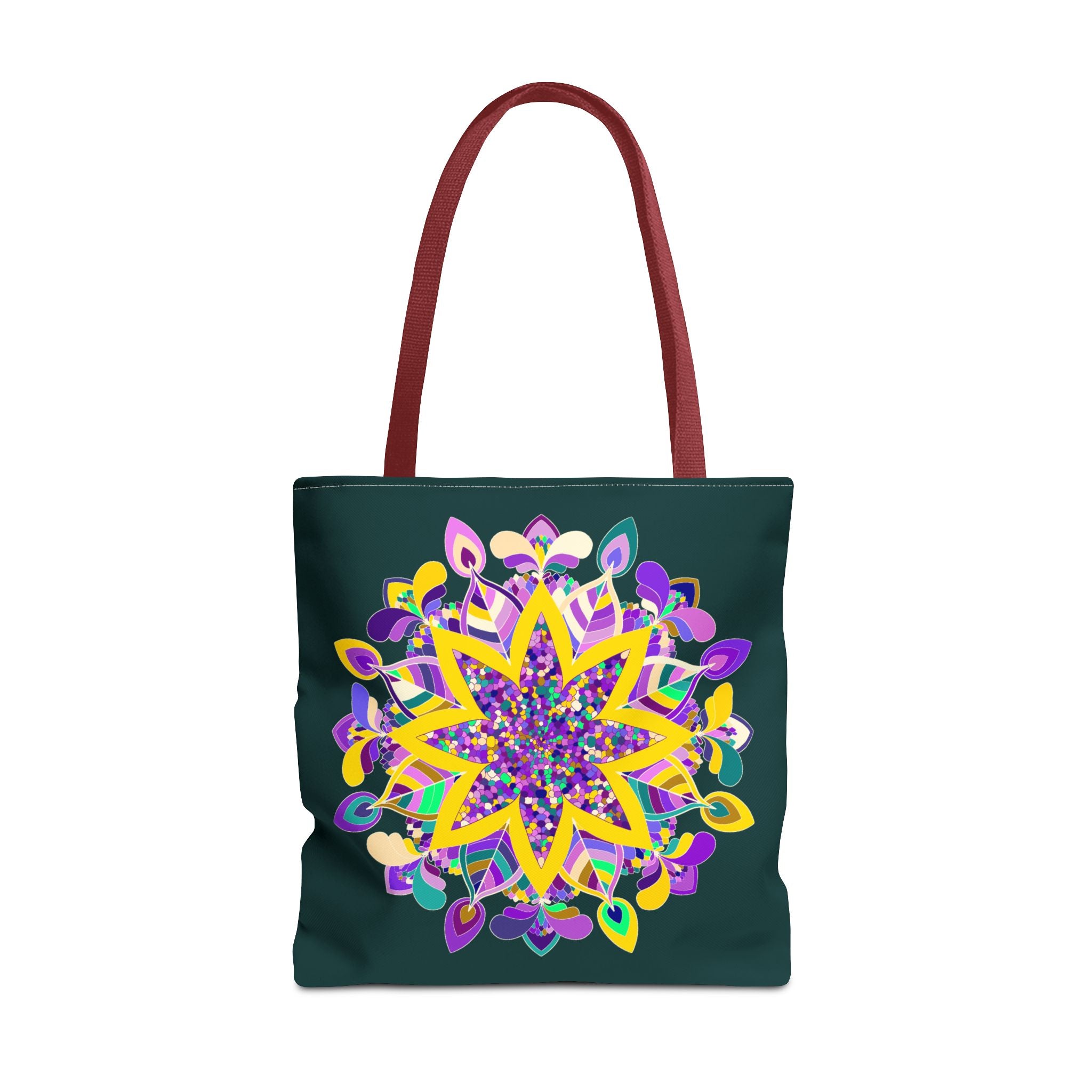 Dark green tote bag with a colorful mandala design, perfect for the zen girl - Blululi