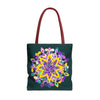 Dark green tote bag with a colorful mandala design, perfect for the zen girl - Blululi