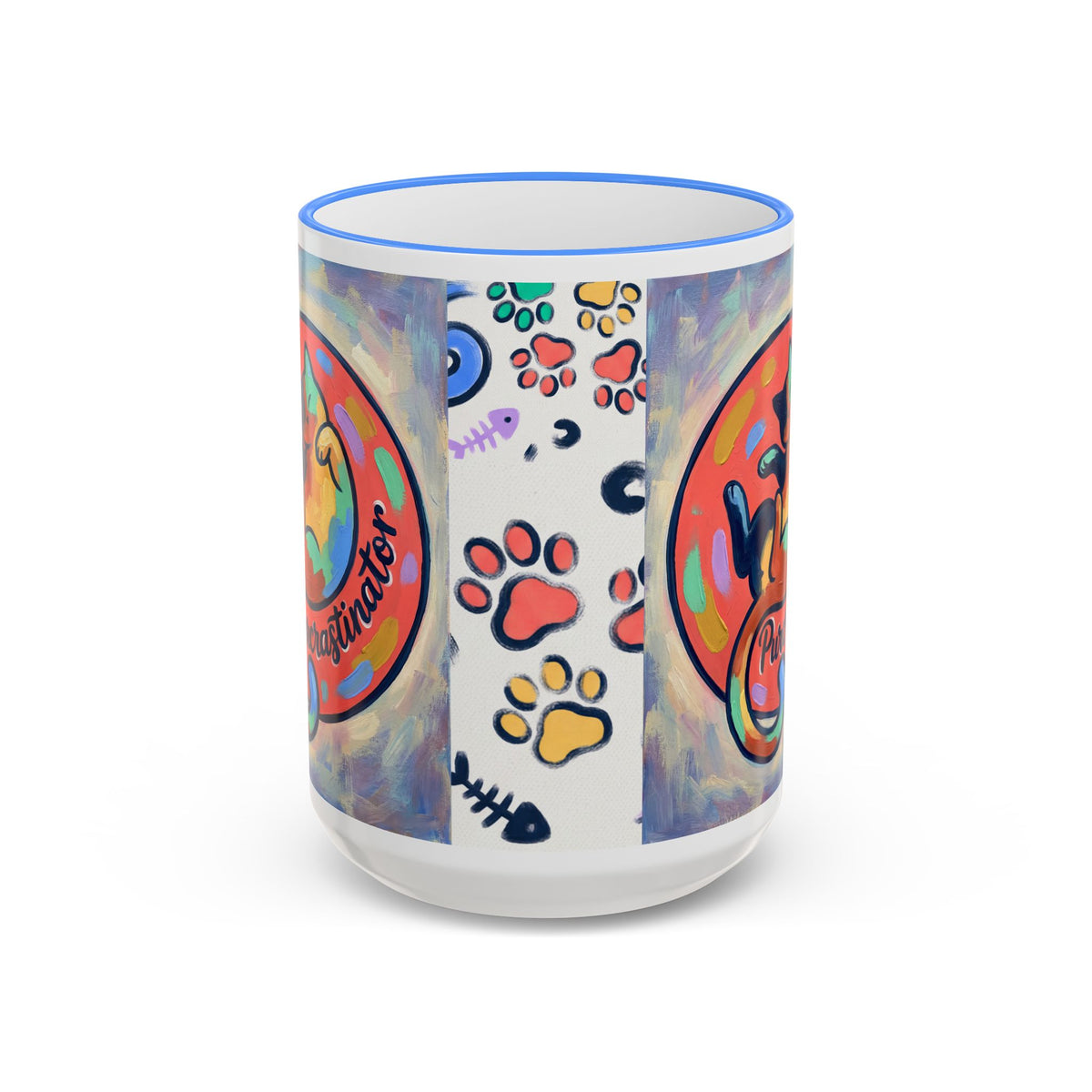 Colorful Paw Print Pet Lover Accent Rim Mug (11oz/15oz)
