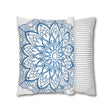 Steel blue mandala art printed on spun polyester square pillowcase