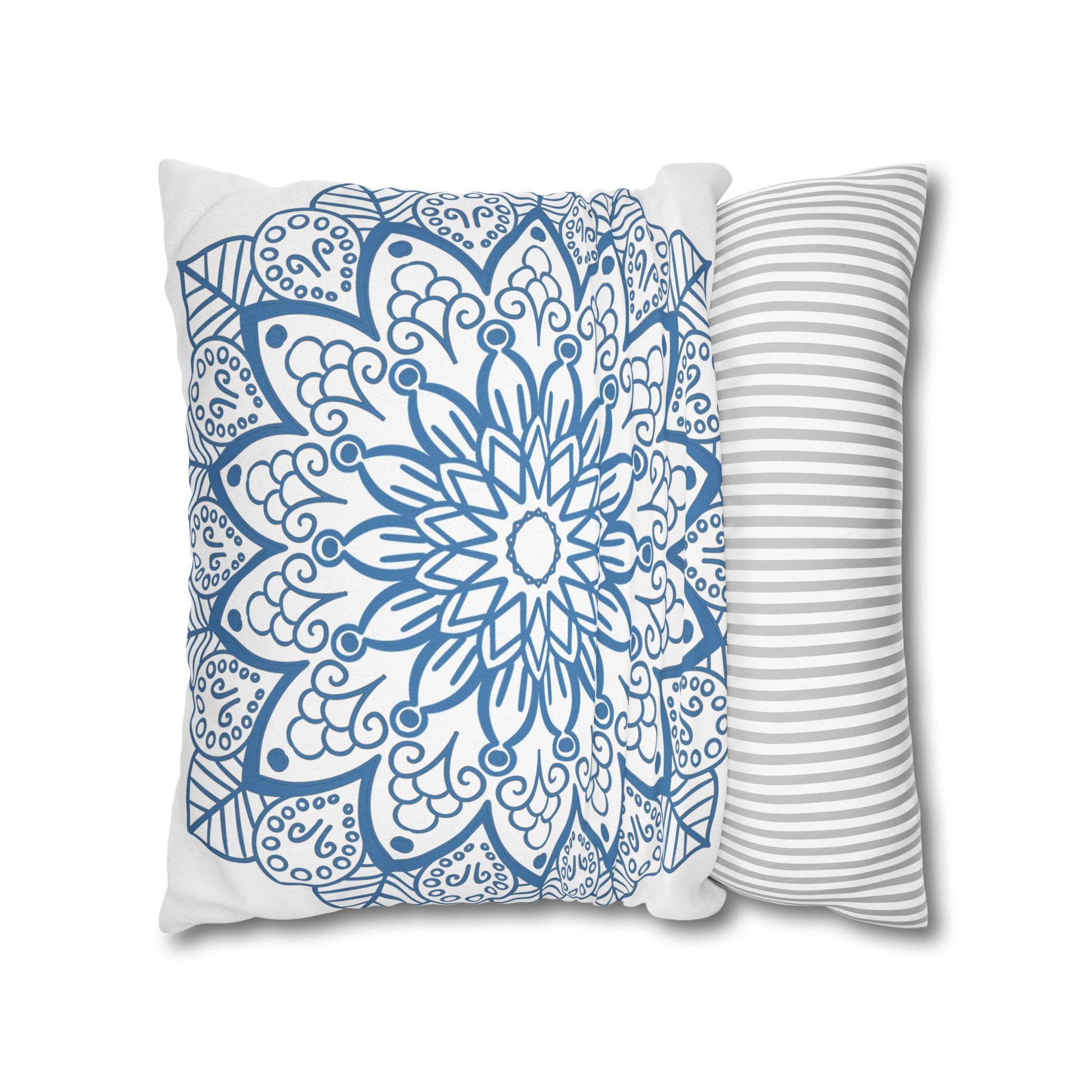 Steel blue mandala art printed on spun polyester square pillowcase