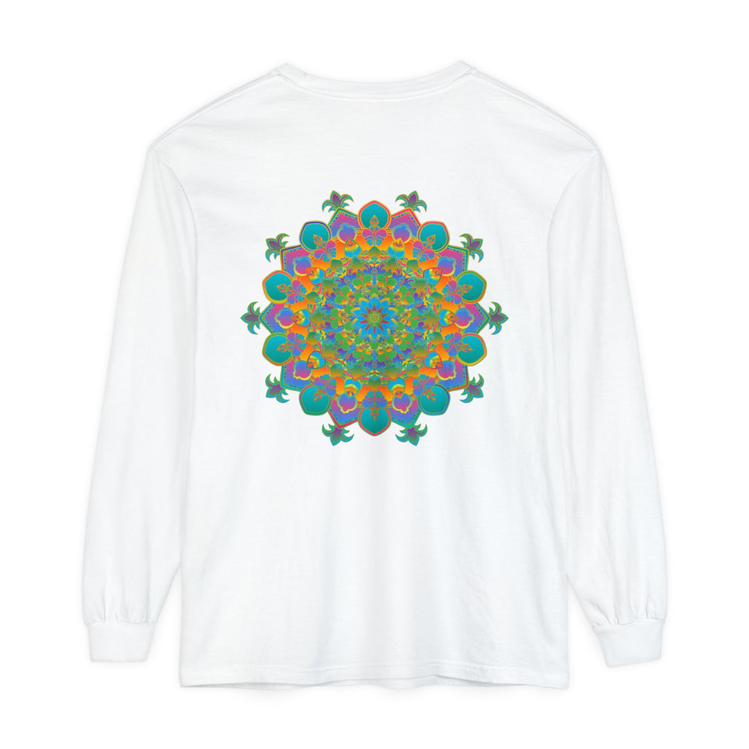 Vibrant Mandala Long Sleeve T-Shirt - Unisex: Colorful, intricate mandala design on comfortable, versatile long sleeve shirt for all genders