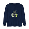 Black Cat Watercolor long sleeve t-shirt, featuring a vibrant watercolor design