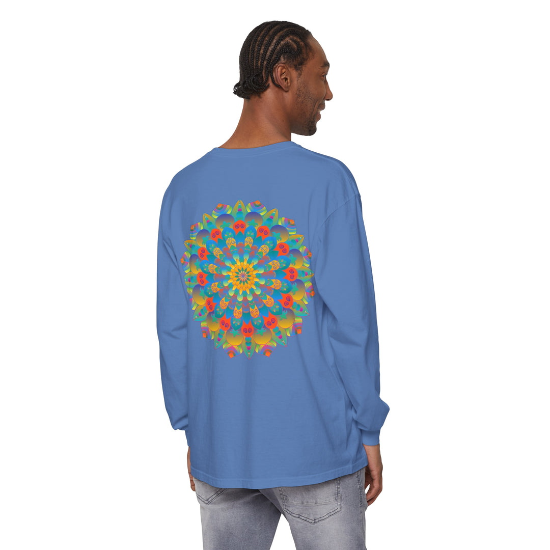 Vibrant and stylish unisex long sleeve t-shirt with mandala print