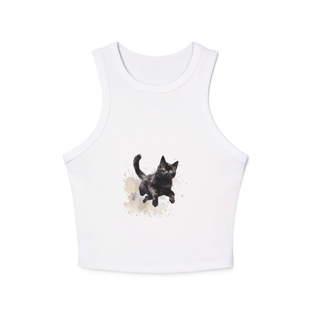 High-quality watercolor splash print on Black Cat Watercolor Splash Racer Tank Top