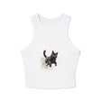 High-quality watercolor splash print on Black Cat Watercolor Splash Racer Tank Top