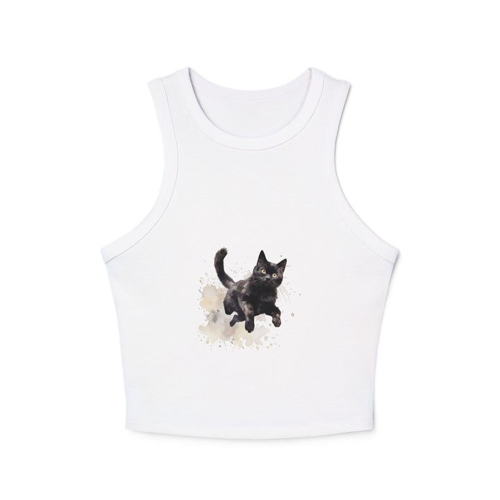 High-quality watercolor splash print on Black Cat Watercolor Splash Racer Tank Top